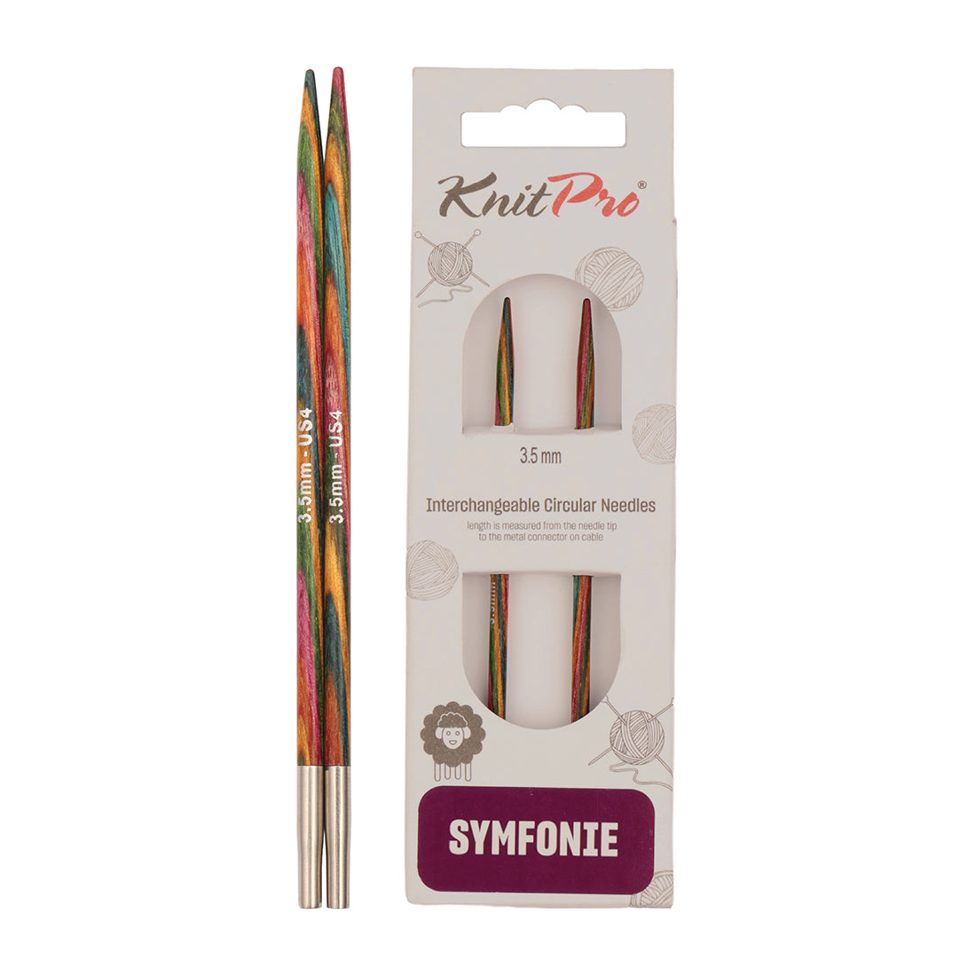 Pair of KnitPro Symfonie 2 laminated birch wood interchangeable circular needle tips, 3.50mm