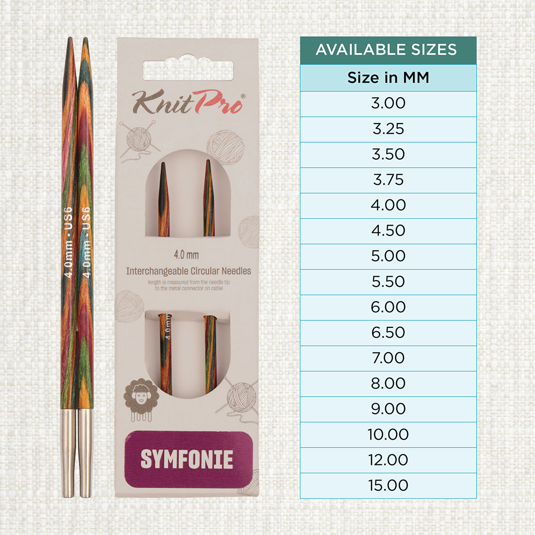 Pair of KnitPro Symfonie 2 laminated birch wood interchangeable circular needle tips, 4.00mm