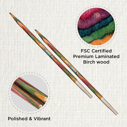 Pair of KnitPro Symfonie 2 laminated birch wood interchangeable circular needle tips, 4.00mm