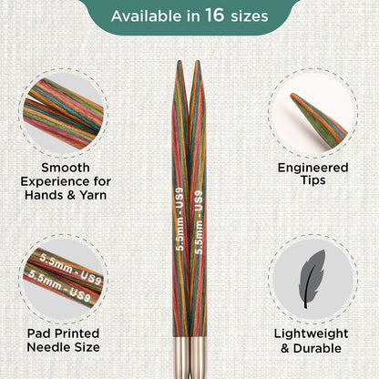 Pair of KnitPro Symfonie 2 laminated birch wood interchangeable circular needle tips, 5.50mm