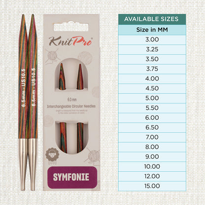 Pair of KnitPro Symfonie 2 laminated birch wood interchangeable circular needle tips, 6.50mm