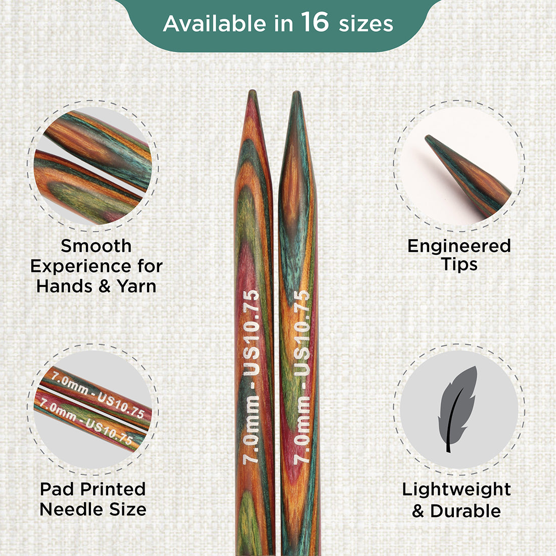 Pair of KnitPro Symfonie 2 laminated birch wood interchangeable circular needle tips, 7.00mm
