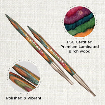 Pair of KnitPro Symfonie 2 laminated birch wood interchangeable circular needle tips, 7.00mm