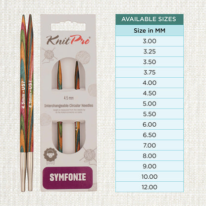 Pair of KnitPro Symfonie 2 4.50mm interchangeable wooden needle tips