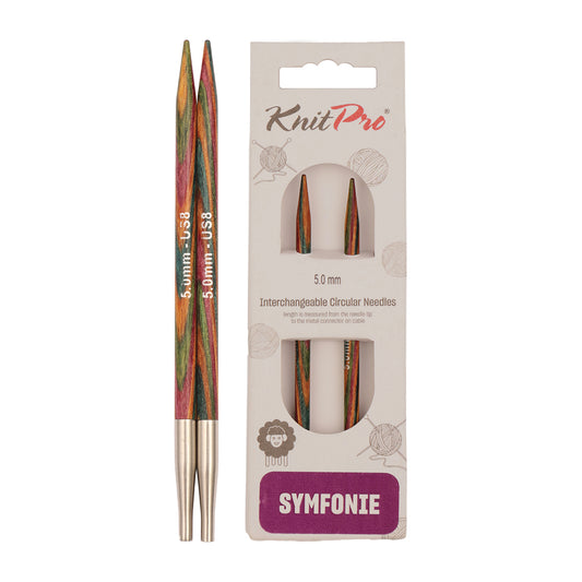 Pair of KnitPro Symfonie 2 5.00mm interchangeable wooden needle tips
