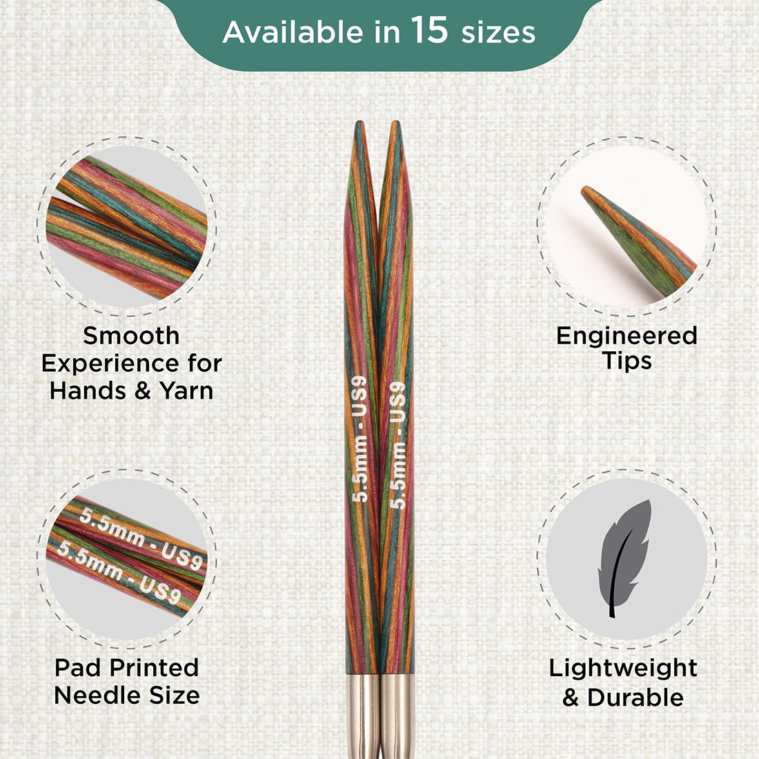 Pair of KnitPro Symfonie 2 5.50mm interchangeable wooden needle tips