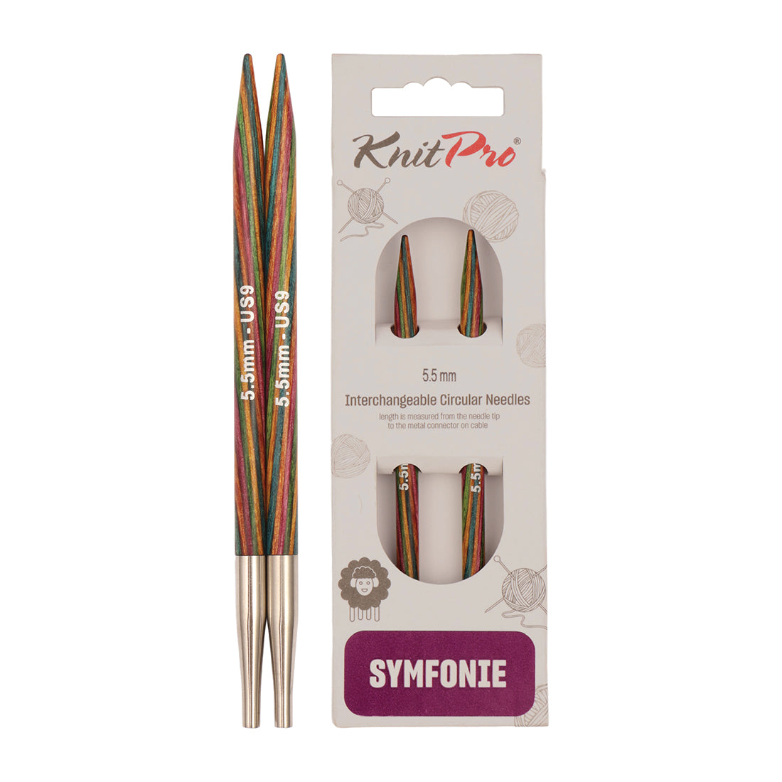 Pair of KnitPro Symfonie 2 5.50mm interchangeable wooden needle tips