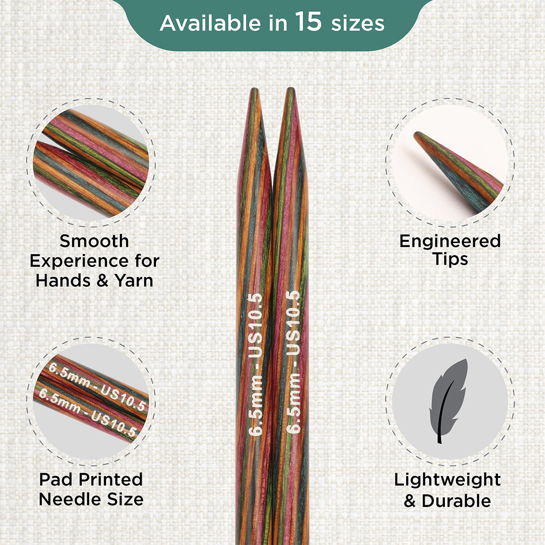 Pair of KnitPro Symfonie 2 6.50mm interchangeable wooden needle tips