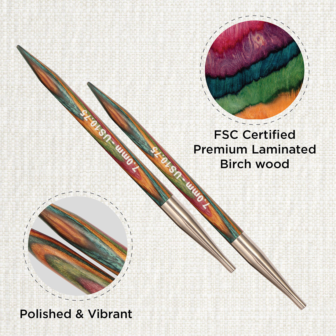 Pair of KnitPro Symfonie 2 7.00mm interchangeable wooden needle tips
