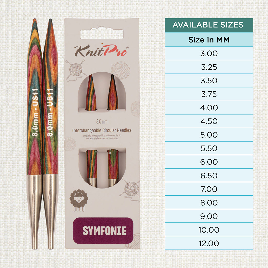 Pair of KnitPro Symfonie 2 8.00mm interchangeable wooden needle tips