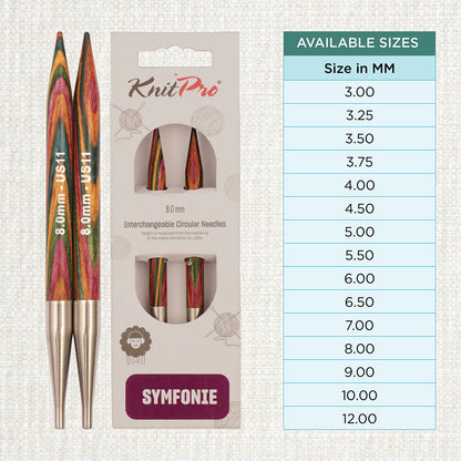 Pair of KnitPro Symfonie 2 8.00mm interchangeable wooden needle tips