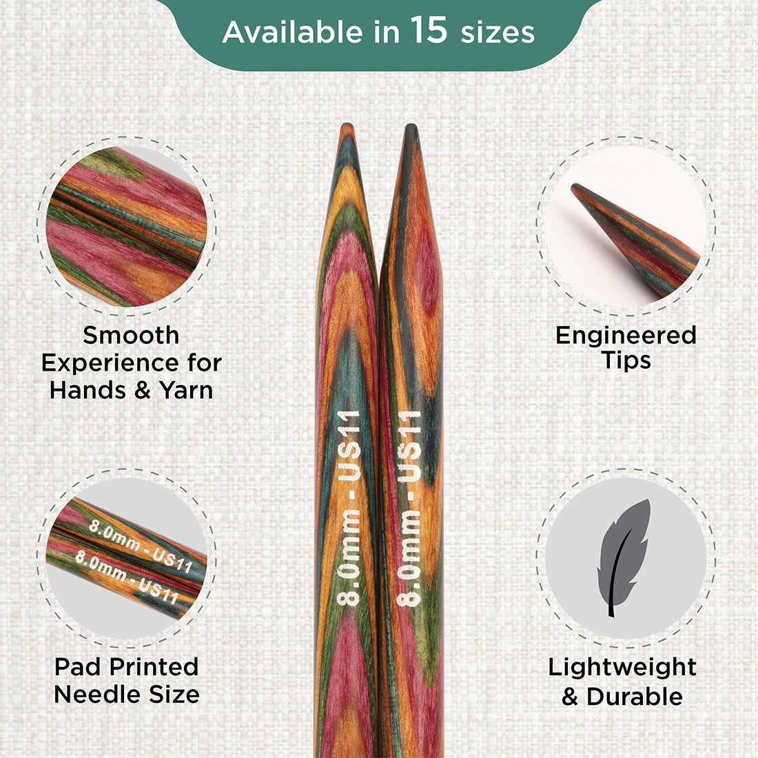Pair of KnitPro Symfonie 2 8.00mm interchangeable wooden needle tips