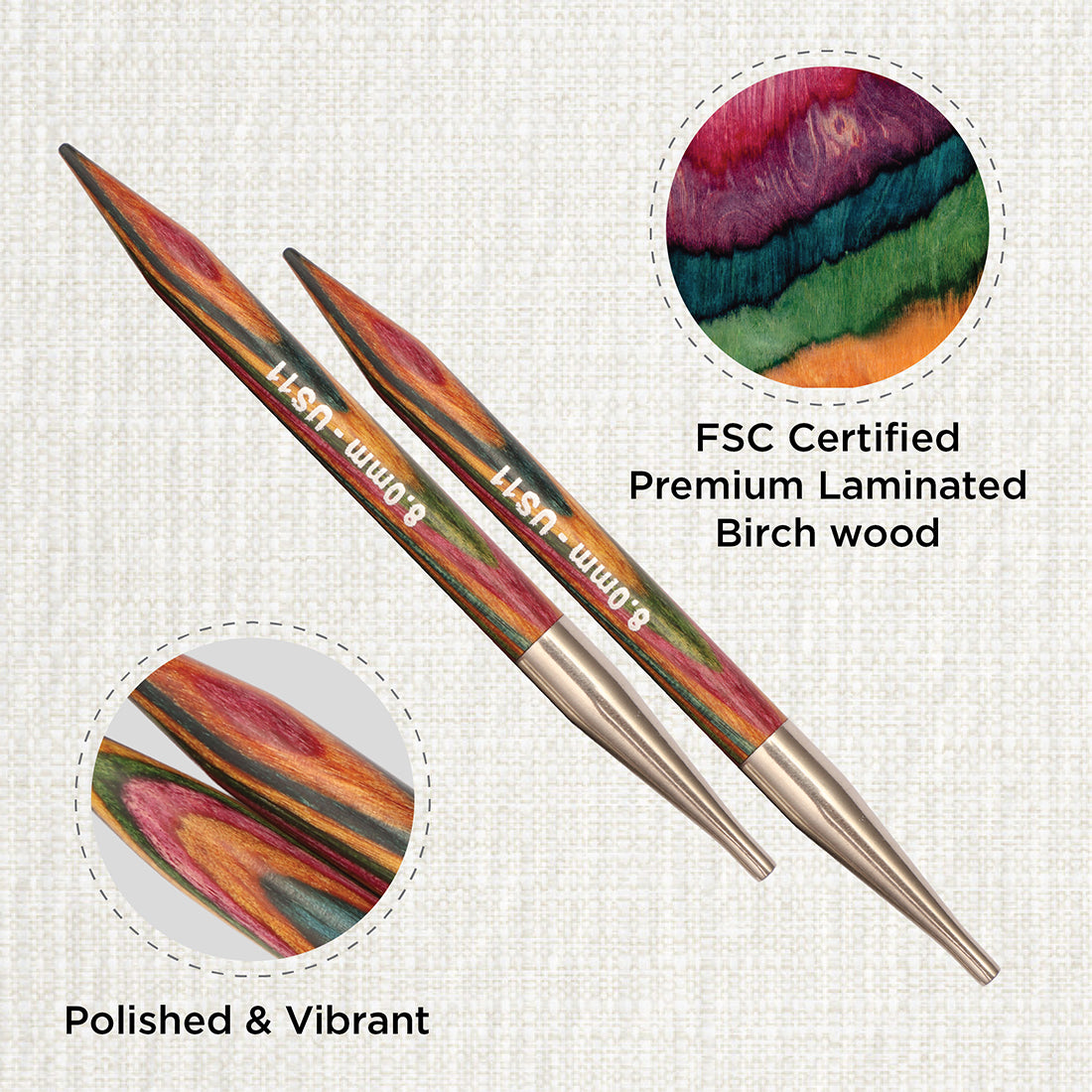 Pair of KnitPro Symfonie 2 8.00mm interchangeable wooden needle tips