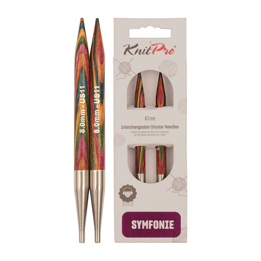 Pair of KnitPro Symfonie 2 8.00mm interchangeable wooden needle tips