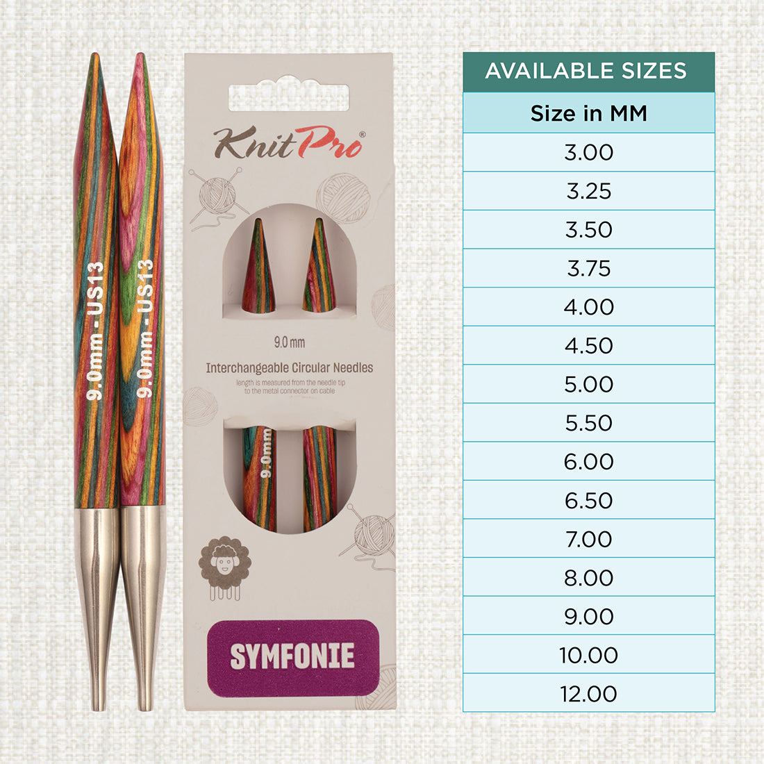 Pair of KnitPro Symfonie 2 9.00mm interchangeable wooden needle tips