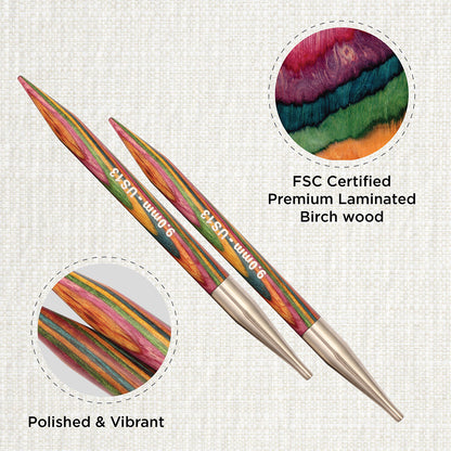 Pair of KnitPro Symfonie 2 9.00mm interchangeable wooden needle tips