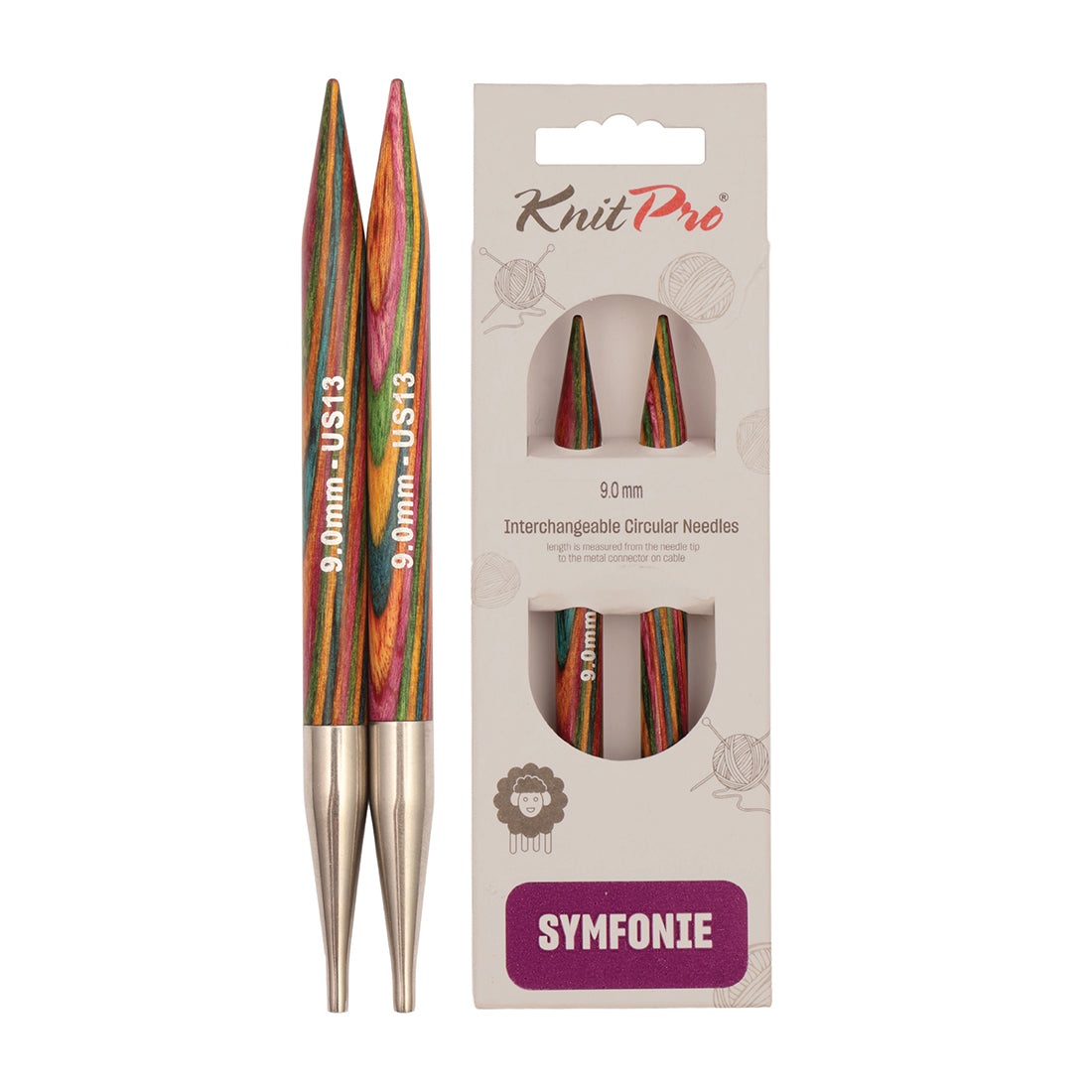 Pair of KnitPro Symfonie 2 9.00mm interchangeable wooden needle tips