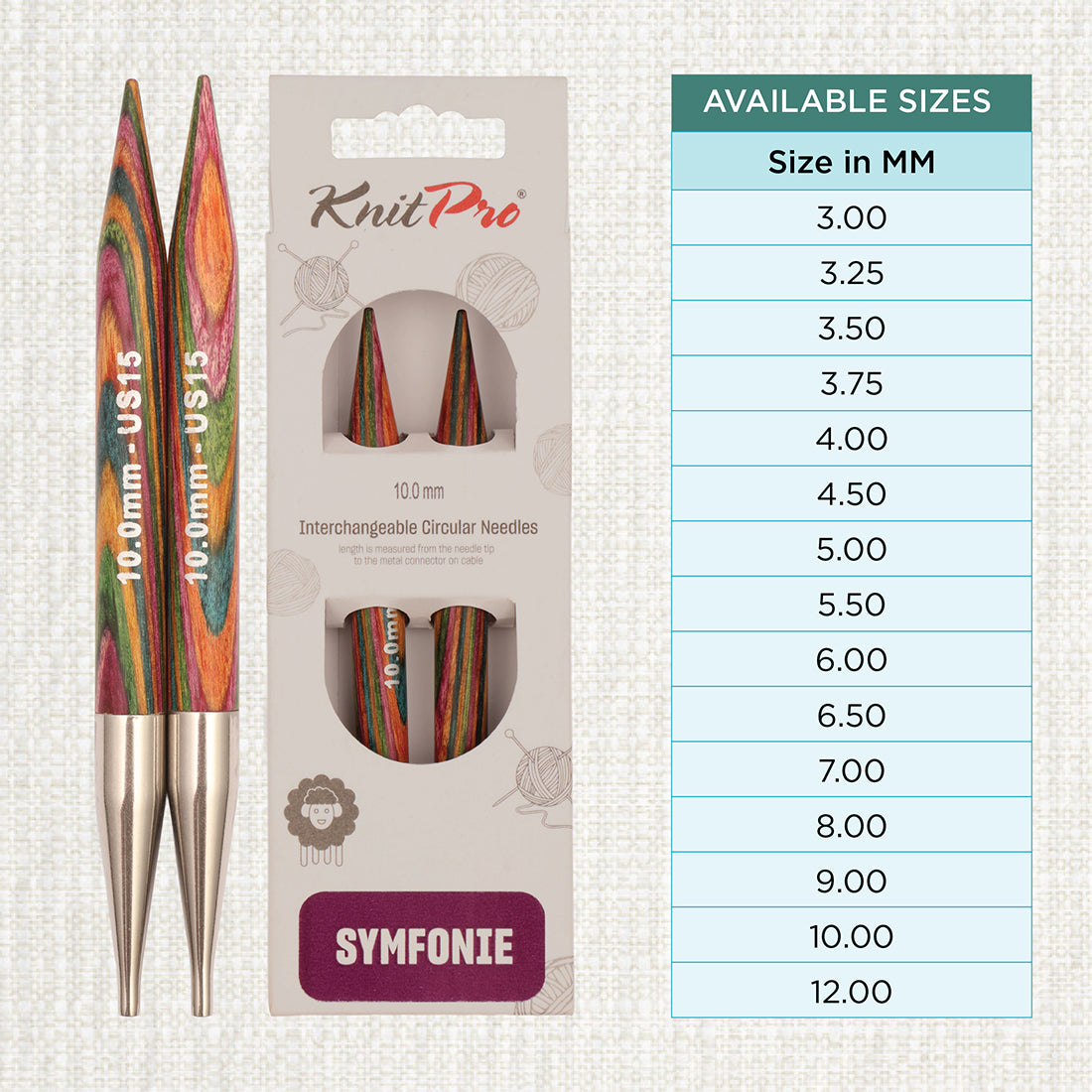 Pair of KnitPro Symfonie 2 10.00mm interchangeable wooden needle tips