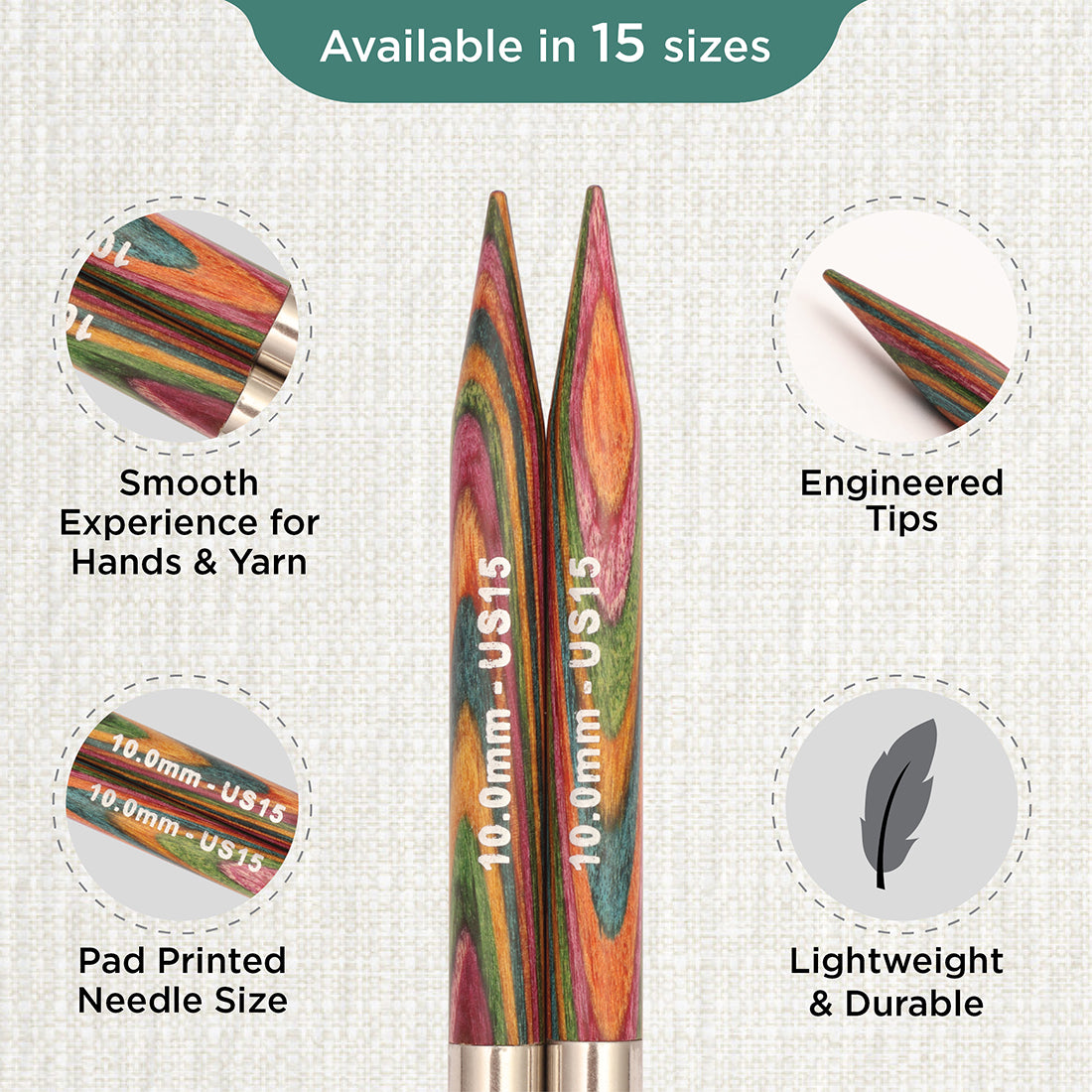 Pair of KnitPro Symfonie 2 10.00mm interchangeable wooden needle tips