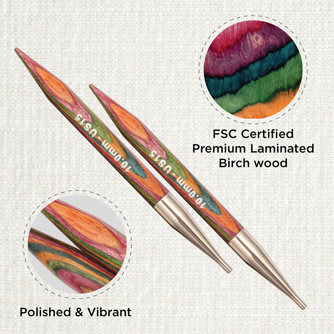 Pair of KnitPro Symfonie 2 10.00mm interchangeable wooden needle tips