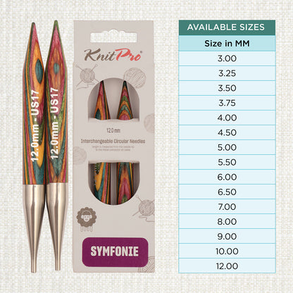Pair of KnitPro Symfonie 2 12.00mm interchangeable wooden needle tips