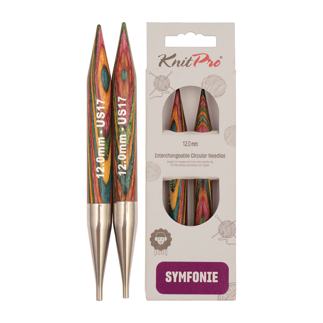Pair of KnitPro Symfonie 2 12.00mm interchangeable wooden needle tips