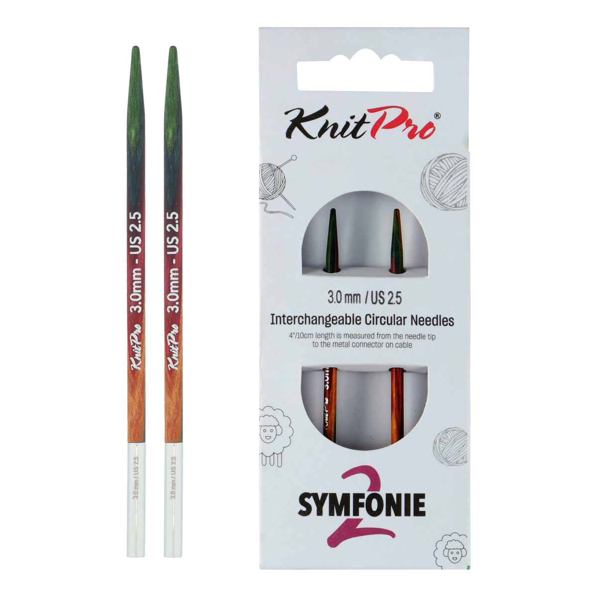 Pair of KnitPro Symfonie 2 3.00mm interchangeable wooden needle tips