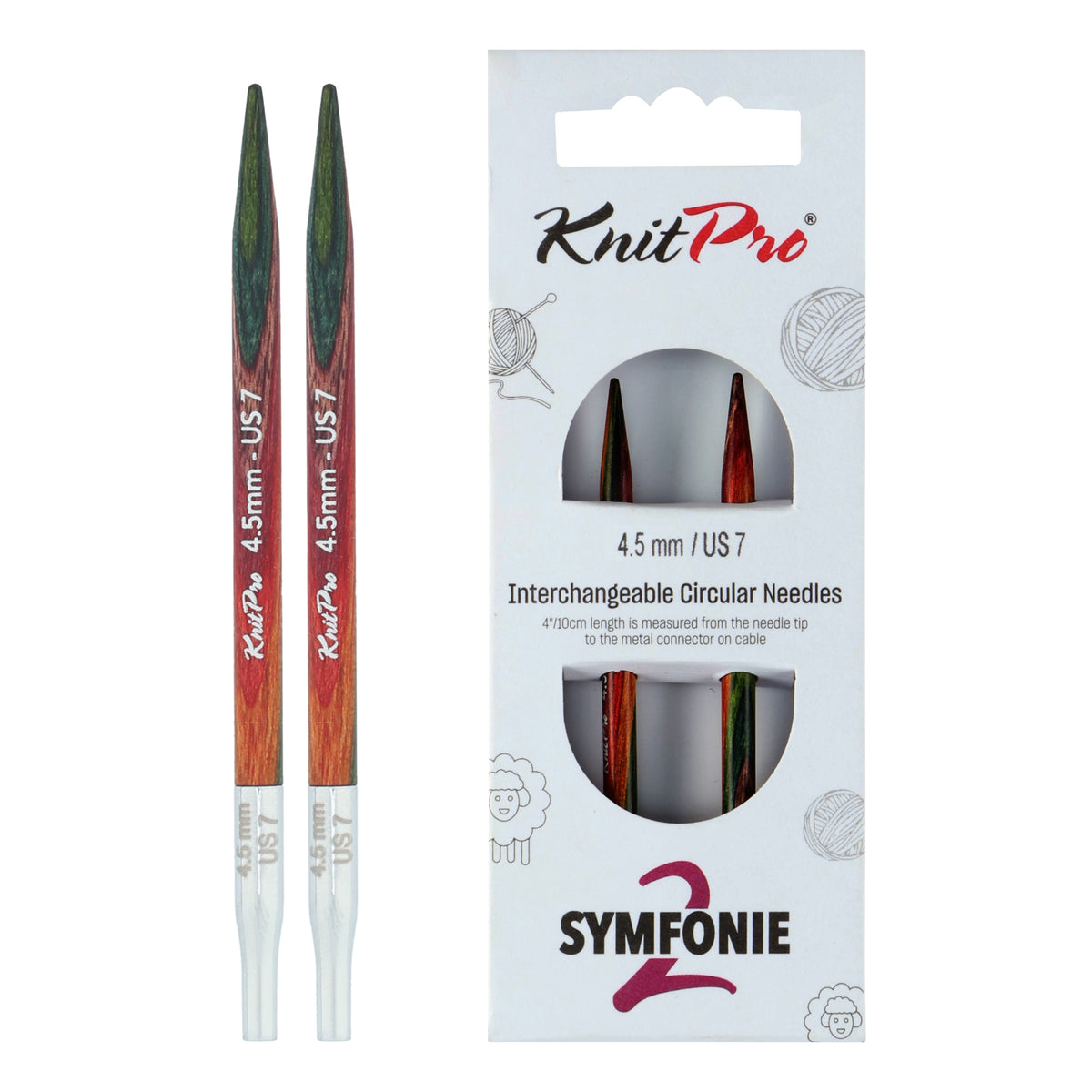Pair of KnitPro Symfonie 2 4.50mm interchangeable wooden needle tips