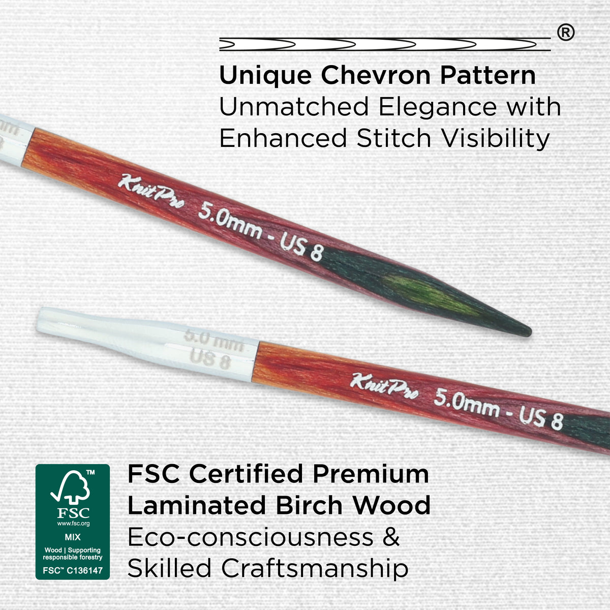 Pair of KnitPro Symfonie 2 5.00mm interchangeable wooden needle tips