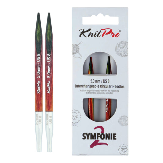 Pair of KnitPro Symfonie 2 5.00mm interchangeable wooden needle tips