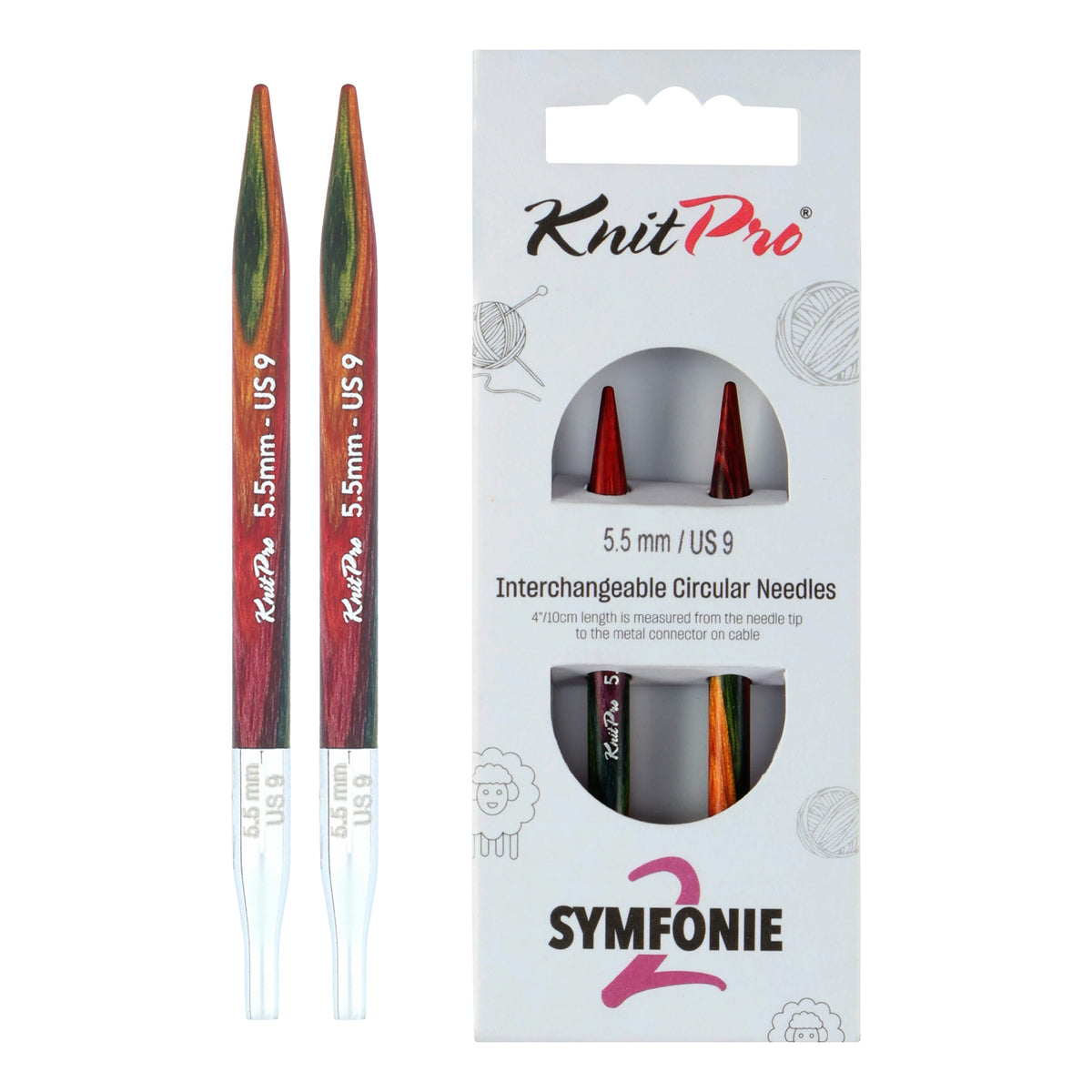 Pair of KnitPro Symfonie 2 5.50mm interchangeable wooden needle tips