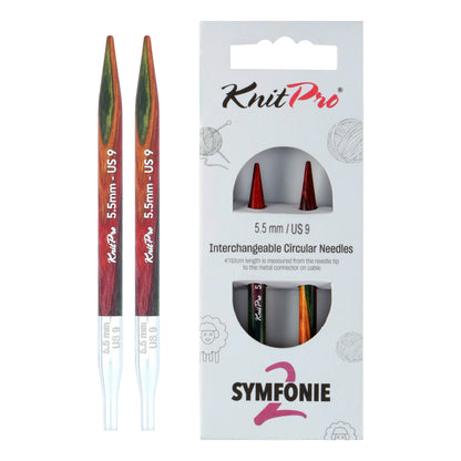 Pair of KnitPro Symfonie 2 5.50mm interchangeable wooden needle tips