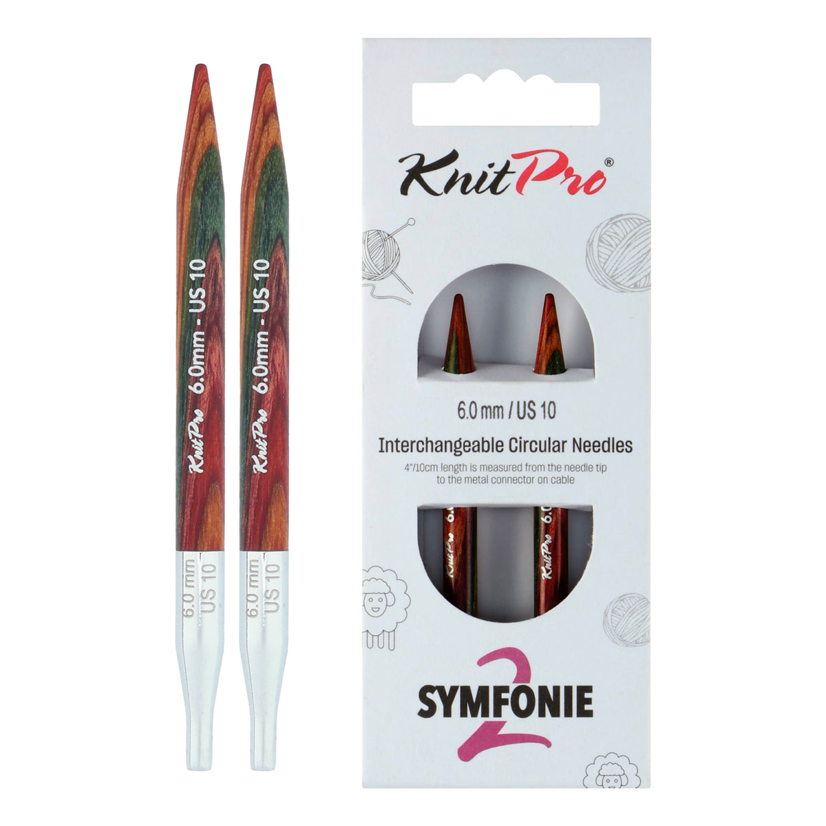 Pair of KnitPro Symfonie 2 6.00mm interchangeable wooden needle tips