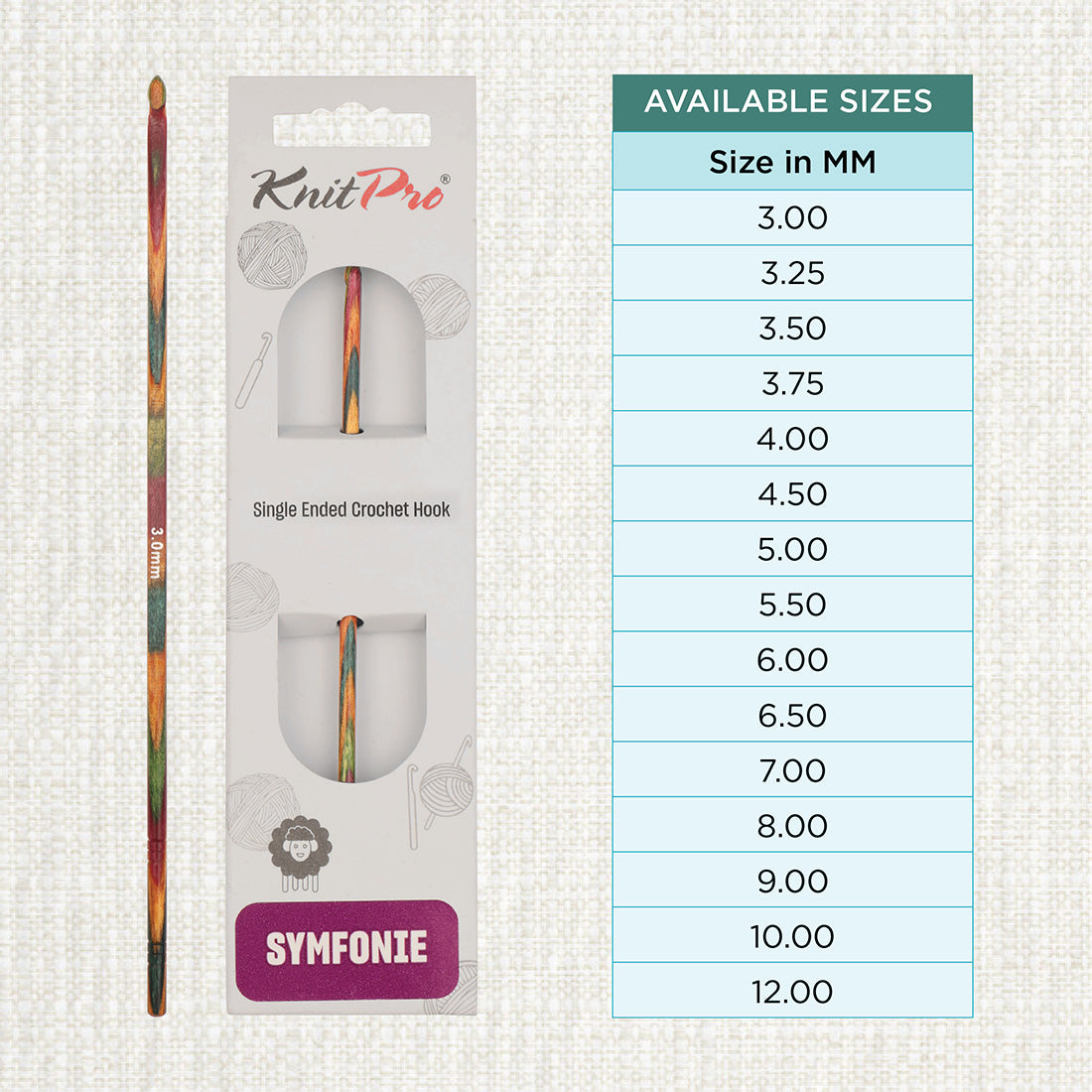 KnitPro Symfonie 2 3.00mm laminated birch wood crochet hook