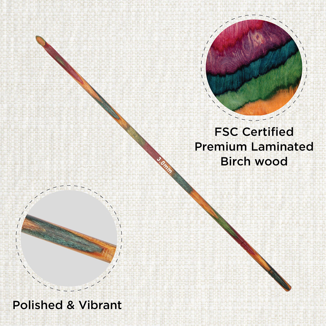 KnitPro Symfonie 2 3.00mm laminated birch wood crochet hook