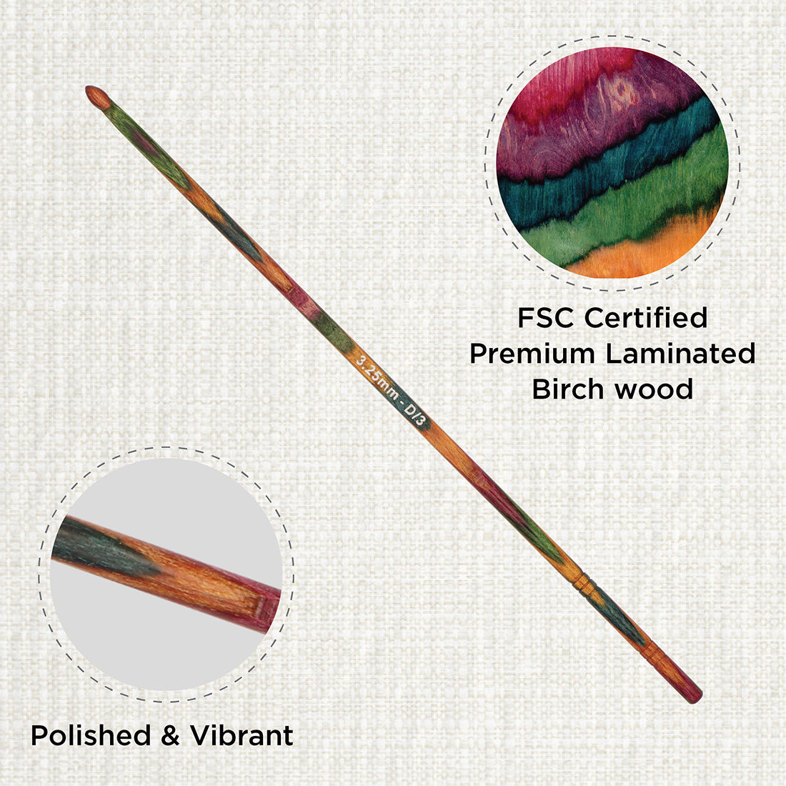 KnitPro Symfonie 2 3.25mm laminated birch wood crochet hook