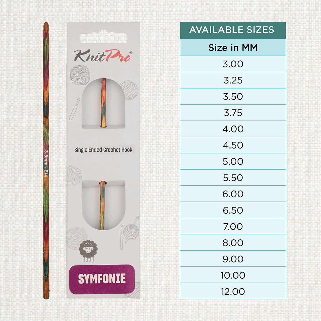 KnitPro Symfonie 2 3.50mm laminated birch wood crochet hook