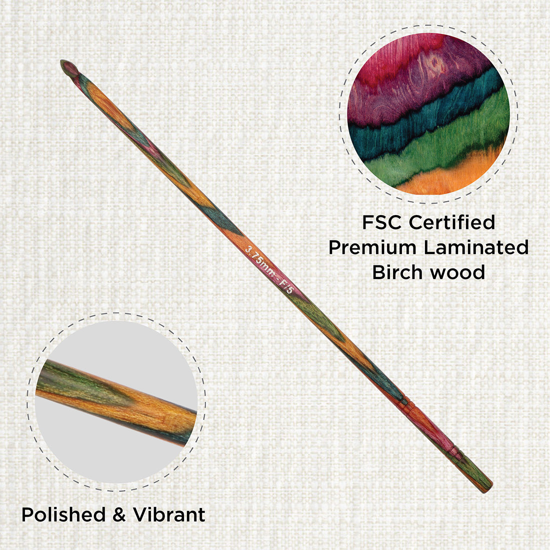 KnitPro Symfonie 2 3.75mm laminated birch wood crochet hook