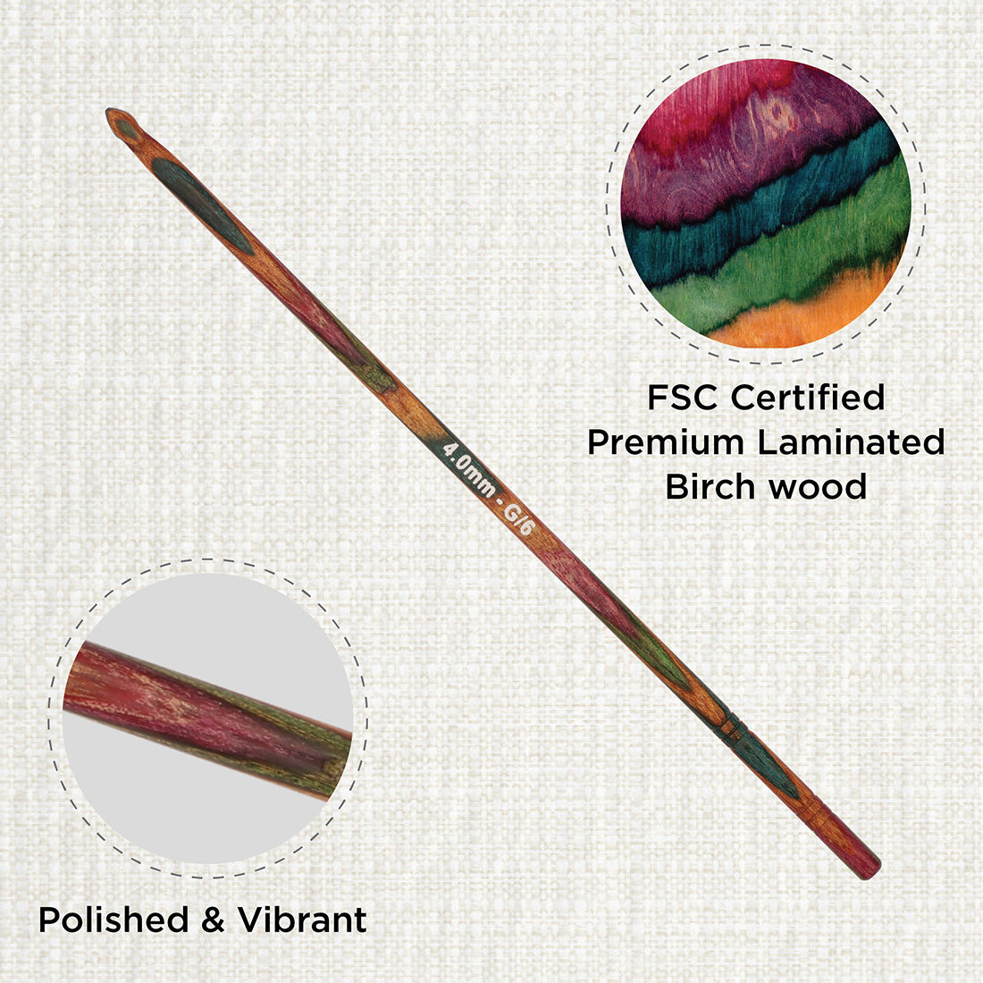 KnitPro Symfonie 2 4.00mm laminated birch wood crochet hook