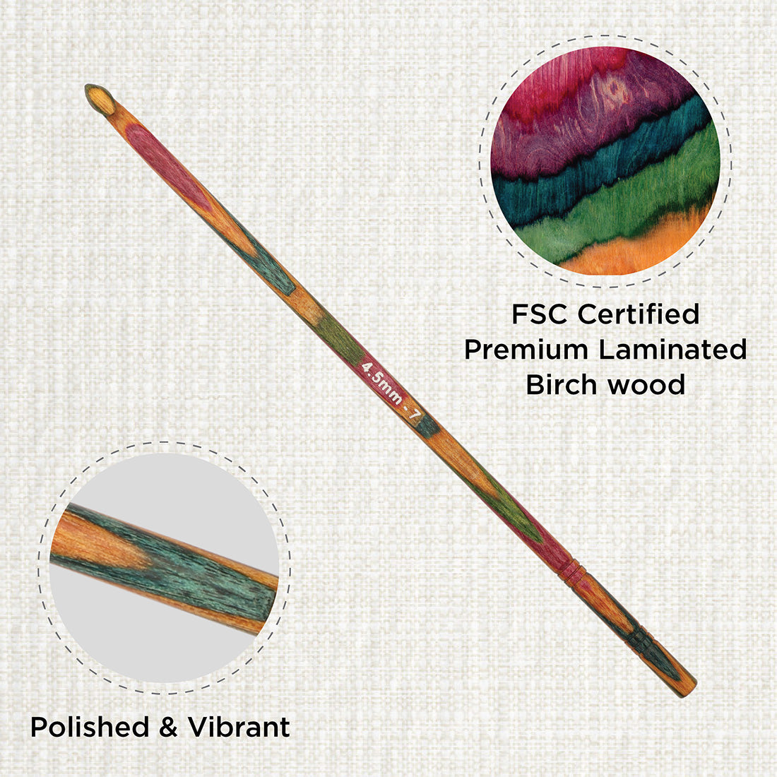 KnitPro Symfonie 2 4.50mm laminated birch wood crochet hook