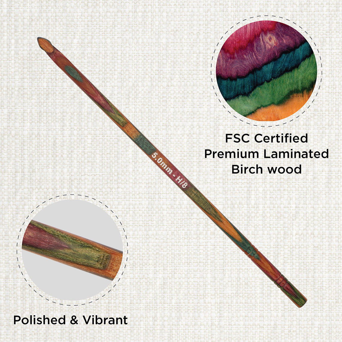 KnitPro Symfonie 2 5.00mm laminated birch wood crochet hook