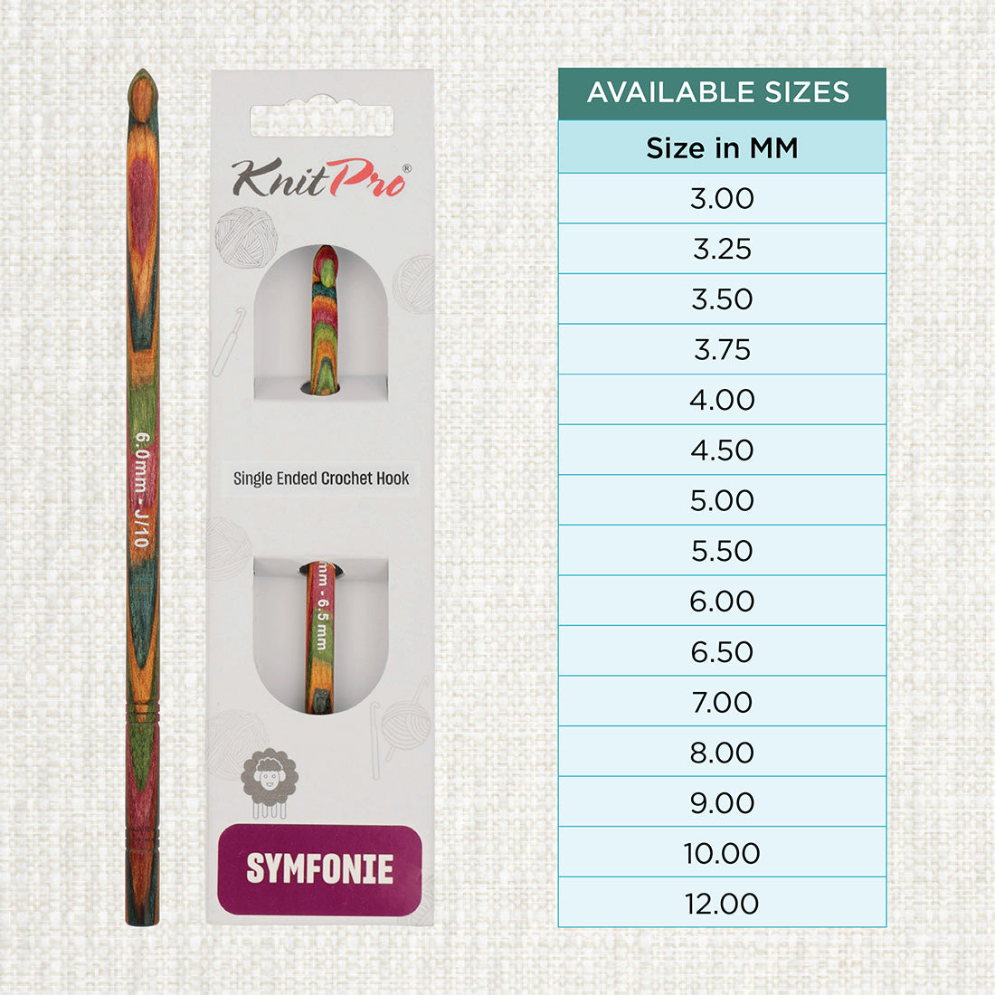 KnitPro Symfonie 2 6.00mm laminated birch wood crochet hook