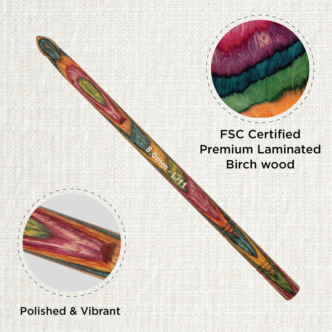 KnitPro Symfonie 2 8.00mm laminated birch wood crochet hook