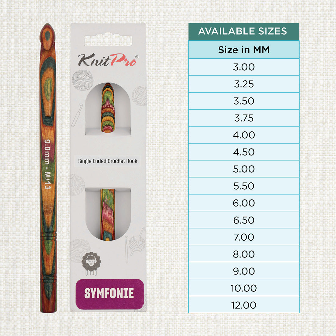 KnitPro Symfonie 2 9.00mm laminated birch wood crochet hook