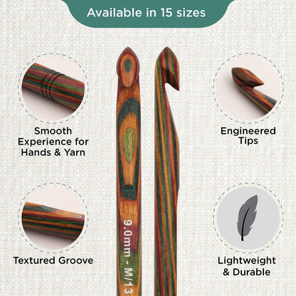 KnitPro Symfonie 2 9.00mm laminated birch wood crochet hook