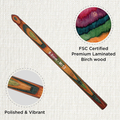 KnitPro Symfonie 2 9.00mm laminated birch wood crochet hook