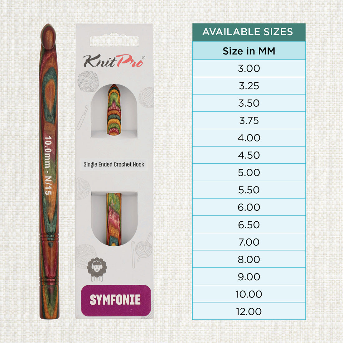 KnitPro Symfonie 2 10.00mm laminated birch wood crochet hook