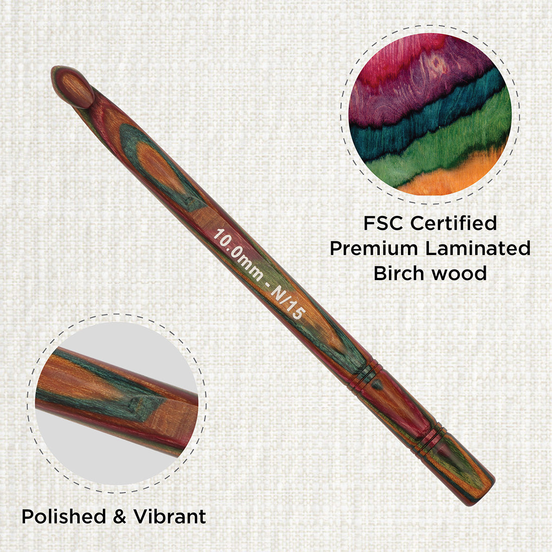 KnitPro Symfonie 2 10.00mm laminated birch wood crochet hook