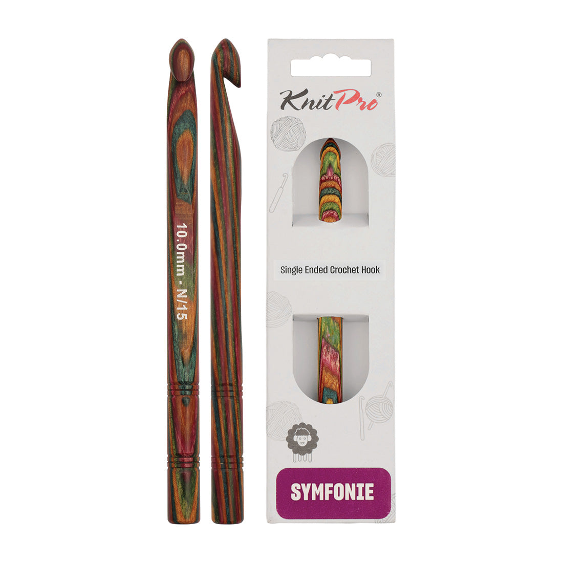 KnitPro Symfonie 2 10.00mm laminated birch wood crochet hook