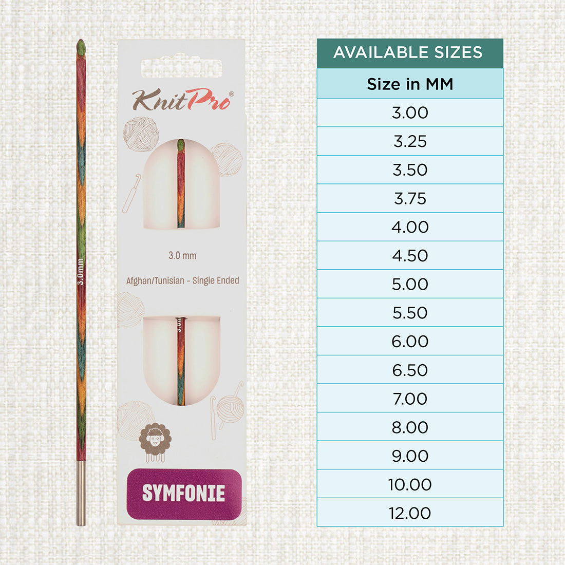 KnitPro Symfonie 2 3.00mm wooden interchangeable Tunisian crochet hook